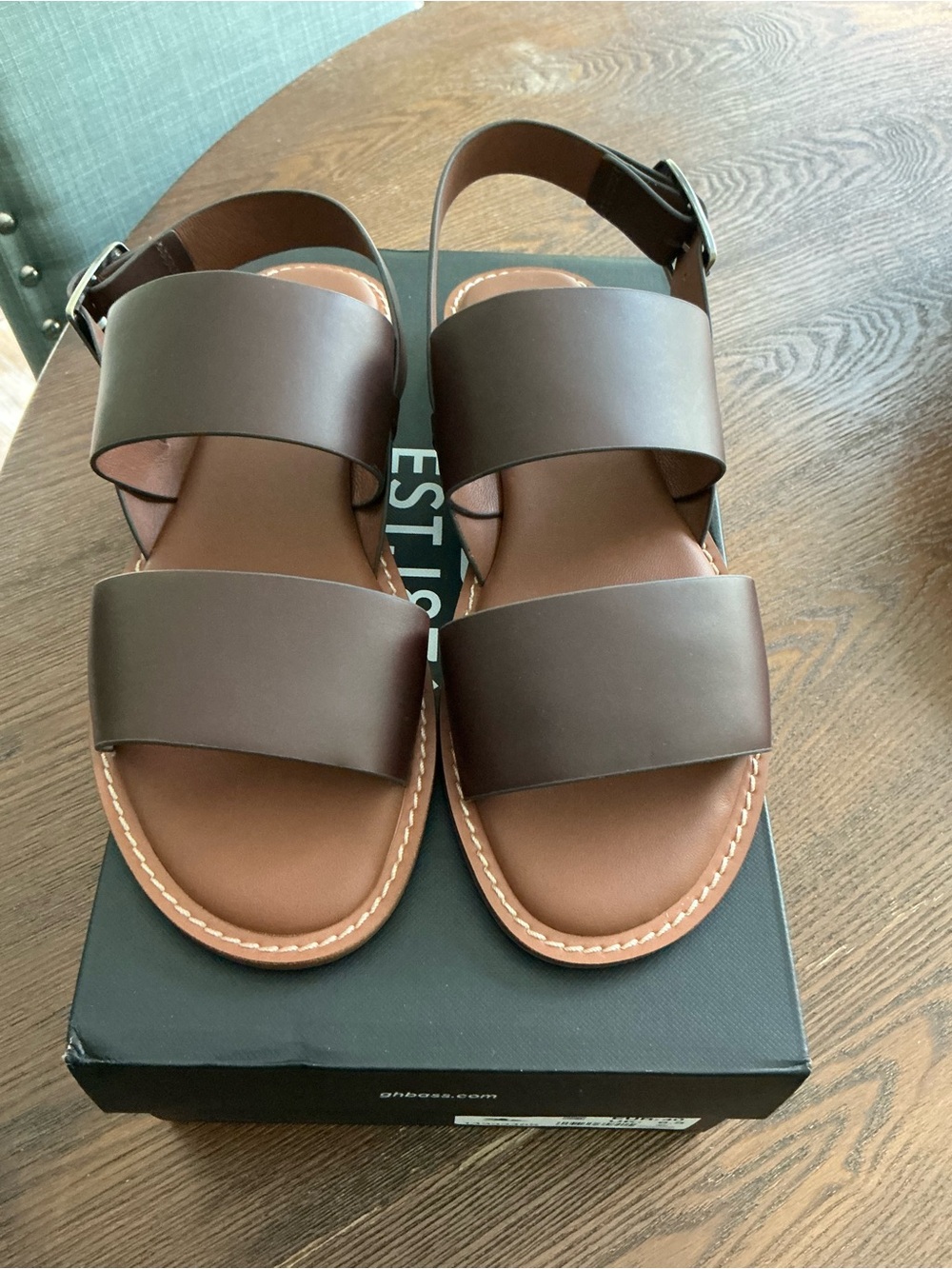 GH Bass Ladies Double-Strap Brown Leather Sandals